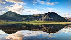 Landscapes nature grass water blue Mountains clouds white Green 