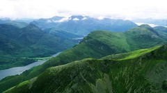 Landscapes nature grass water blue Mountains clouds white Green 