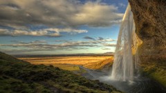 Landscapes nature grass water clouds white Green waterfalls 