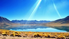 Landscapes nature grass yellow water blue hills lagoon Atacama 