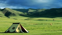 Landscapes nature hills fields tents