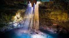 Landscapes nature hole azure caves light beams