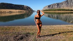 Landscapes nature lakes sunglasses brunettes black lingerie Ela 