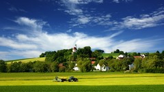 Landscapes nature land countryside fields Villages tractors