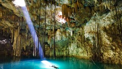 Landscapes nature light azure swimming caves Stalactites