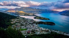 Landscapes nature Mountains bay New Zealand Lake Wakatipu 