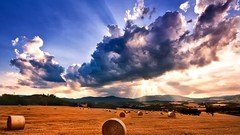 Landscapes nature Mountains clouds fields sun rays