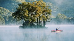 Landscapes nature Mountains Japan Boats lakes mist national 