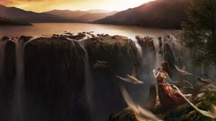 Landscapes nature Mountains Music woman Pigeons waterfalls 