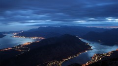 Landscapes nature night water clouds hills bay City Lights 
