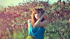 Landscapes nature red woman walk wreath