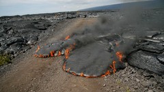 Landscapes nature smoke lava flowing
