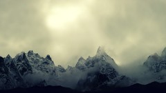 Landscapes nature snow gray Mountains clouds wind gloomy