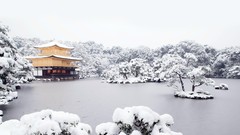 Landscapes nature snow Japanese House frozen lake
