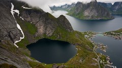 Landscapes nature snow water blue Mountains clouds ocean white 