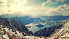 Landscapes nature snow water Mountains clouds canyon lakes 