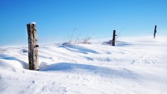 Landscapes nature snow winter blue sky wire protection logs