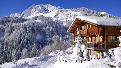 Landscapes nature snow winter France Alps chalets