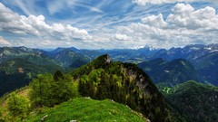 Landscapes nature Trees blue Mountains clouds white Green 
