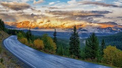 Landscapes nature Trees Mountains clouds roads Yellowstone 
