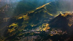 Landscapes nature Trees Mountains Green switzerland Alps houses 