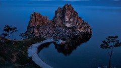 Landscapes nature Trees rock water twilight Russia rocks lakes 