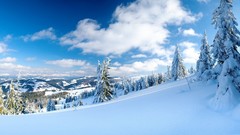 Landscapes nature Trees snow blue Mountains clouds cold ice 