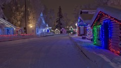 Landscapes nature Trees snow winter houses streets Christmas 