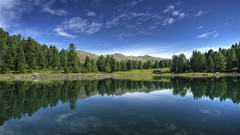 Landscapes nature Trees water blue clouds lawn Green lakes 
