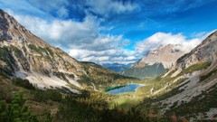Landscapes nature Trees water blue Mountains clouds summer 
