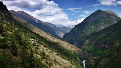 Landscapes nature Trees water blue Mountains clouds white Green 