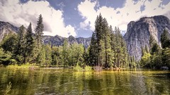 Landscapes nature Trees water clouds California cliffs Yosemite 