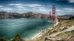 Landscapes nature Trees water clouds hills California San 
