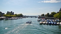 Landscapes nature Trees water clouds ships switzerland Bridges 