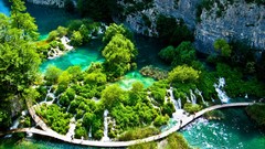 Landscapes nature Trees water Green waterfalls cliffs croatia 