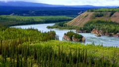 Landscapes nature Trees water hills Green Yukon rivers forests 