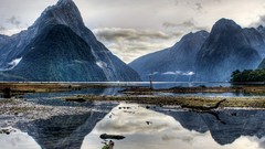 Landscapes nature Trees water Mountains clouds New Zealand 