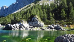 Landscapes nature Trees water Mountains Green rocks Slovenia 