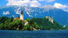 Landscapes nature Trees water Mountains Slovenia lakes cities 