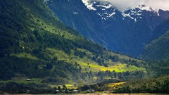 Landscapes nature Trees yellow snow blue Mountains white Green 