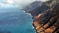 Landscapes nature water blue Mountains clouds ocean coast 
