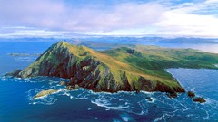 Landscapes nature water blue Mountains clouds ocean Green 