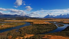 Landscapes nature water blue Mountains clouds white Green 