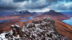 Landscapes nature water blue Mountains clouds white Scotland 