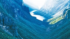 Landscapes nature water blue Mountains Green Canada Islands 