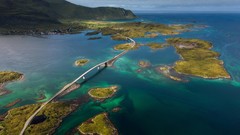 Landscapes nature water clouds ocean hills Islands Norway 