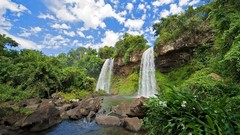 Landscapes nature water clouds waterfalls Iguazu Falls 