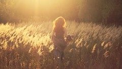 Landscapes nature woman meadows back fields sunlight long hair 