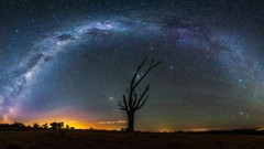 Landscapes nature yellow blue trunk Milky Way skies outer space 
