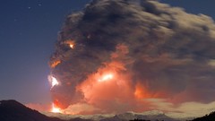Landscapes nature yellow snow fire blue Mountains red white 